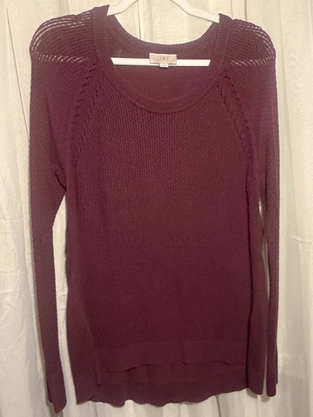 LOFT Burgundy Open Knit Raglan Sweater Size Medium